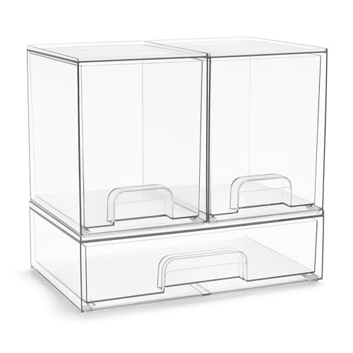 Sorbus Acrylic Storage Containers  3 Pack Stackable Storage Bins Set for Bathroom Organization  Clear Acrylic Drawer Organizers  Makeup Case PullOut Drawers 76 Tall and 121 Wide